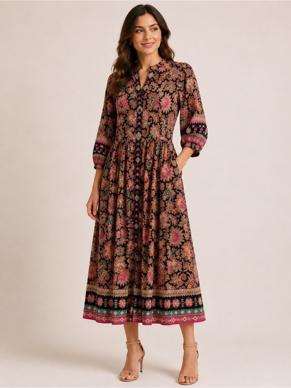 Love the label Floral Midi Dress with Pink and Black Paisley Print size M - Picture 1 of 14